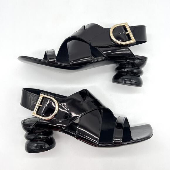 DRIES VAN NOTEN Patent Sculpted Heel Sandal 38 Black Leather Strappy NEW - Picture 5 of 13